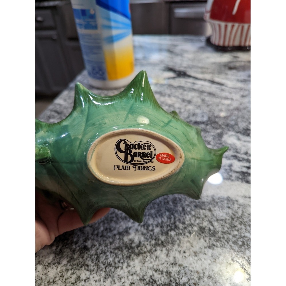 Plaid Tidings by Cracker Barrel Open Candy Dish - Cardinal, Holly. Green Red - Picture 6 of 10